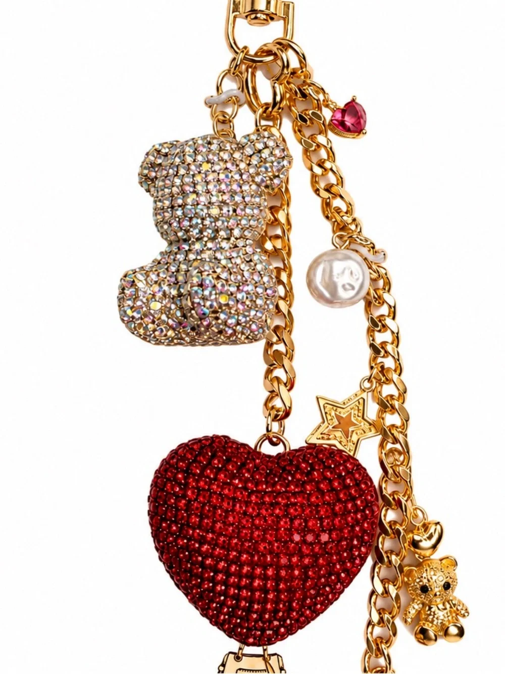 Eye Candy Los Angeles Rhinestone Teddy Bear Heart Bag Charm Keychain
